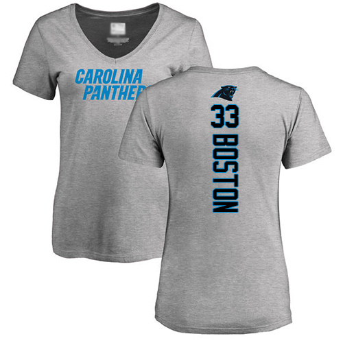 Carolina Panthers Ash Women Tre Boston Backer V-Neck NFL Football #33 T Shirt